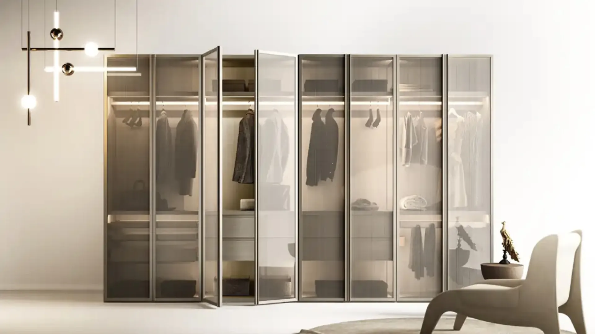 Cabina armadio Antares A125 in nobilitato con ante in vetro di Moretti Compact Giorno Notte