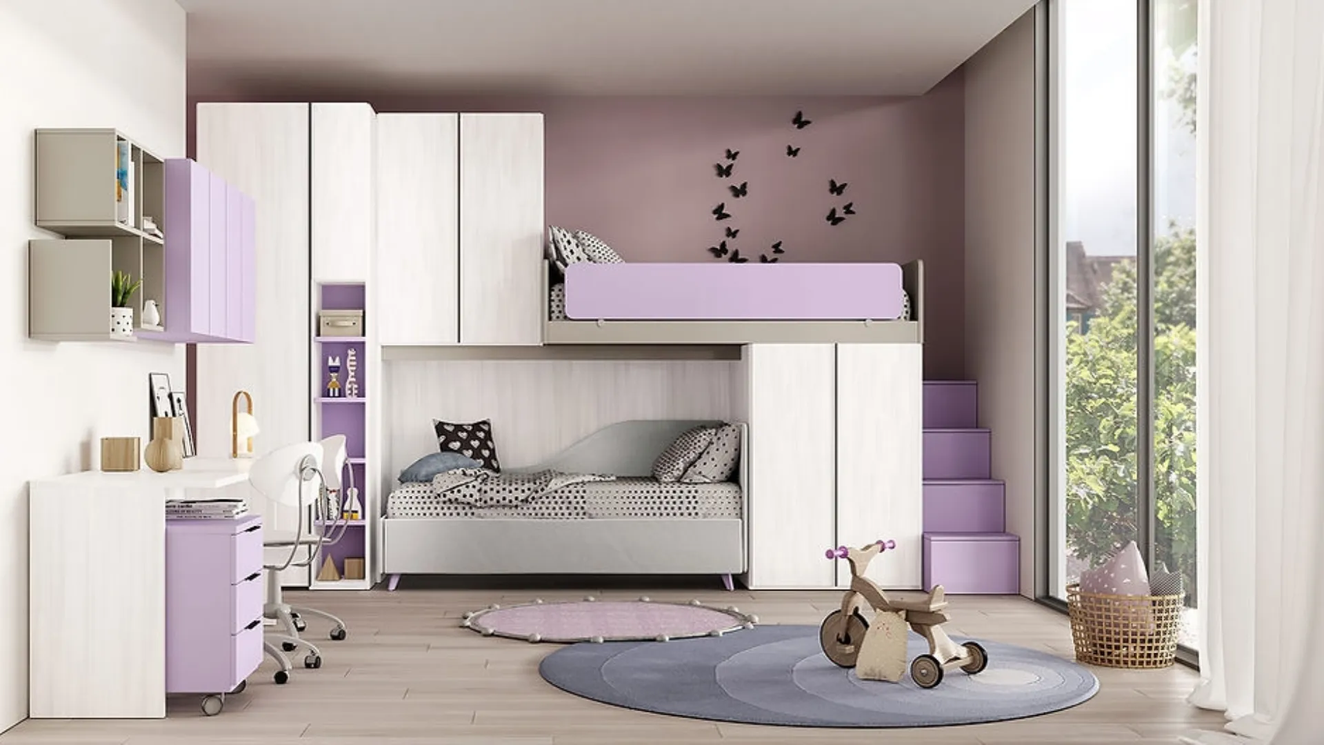 Cameretta a ponte con soppalco Kids 04  in melaminico di Foresi Mobili