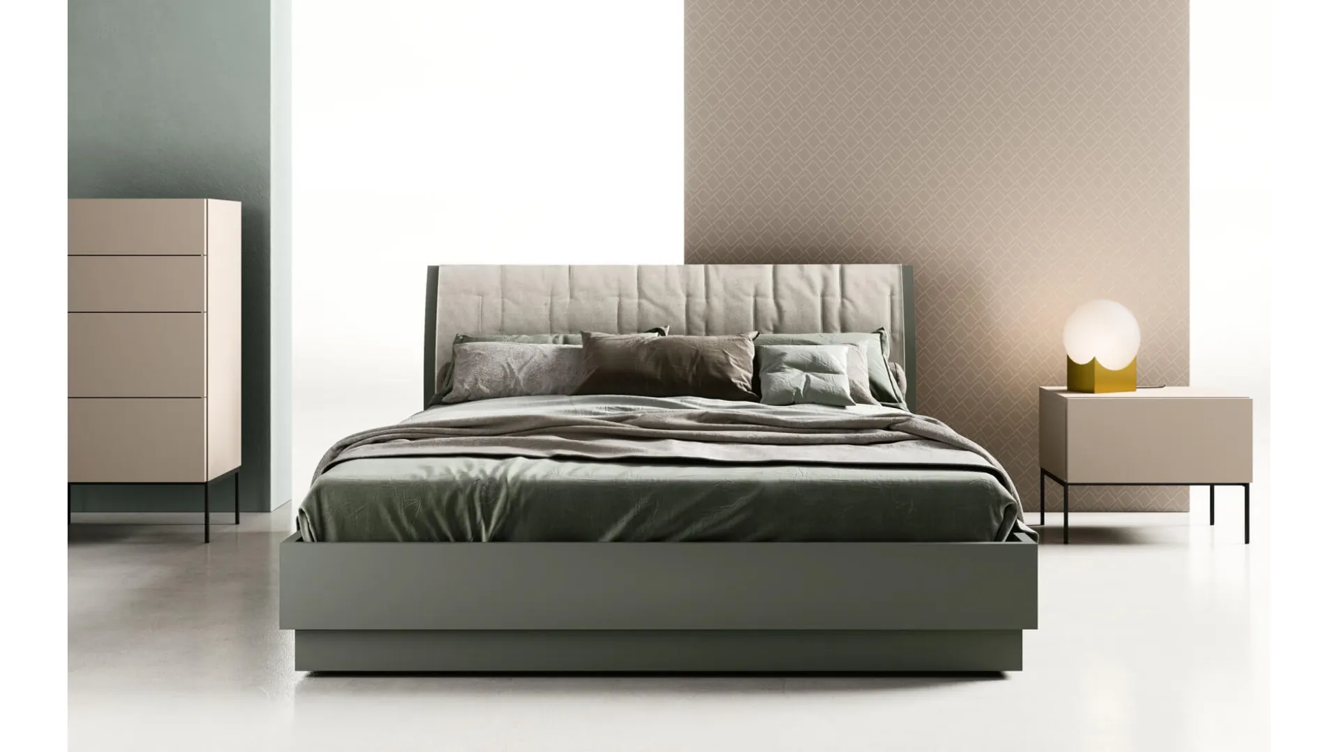 Letto matrimoniale con testiera con cuffia in tessuto Bent di Zalf