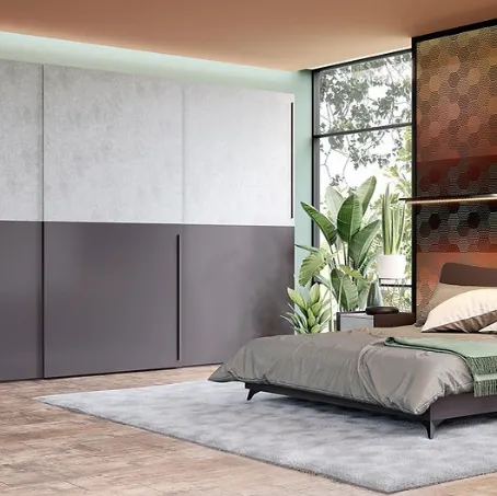 Letto Shape in melaminico grafite con testiera di Foresi Mobili