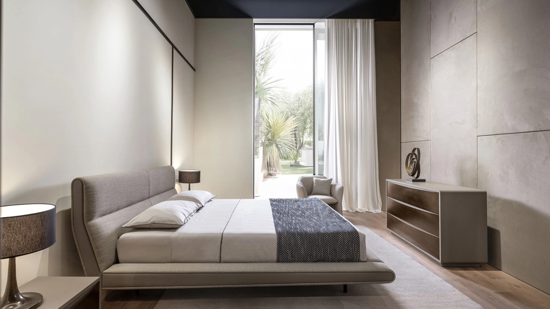 Letto Sharon in tessuto di lino di Cantori